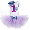 Baby Girl 1st Birthday 3pcs Outfits Skirt Set Romper+tutu Dress + Headband Bowtie Purple