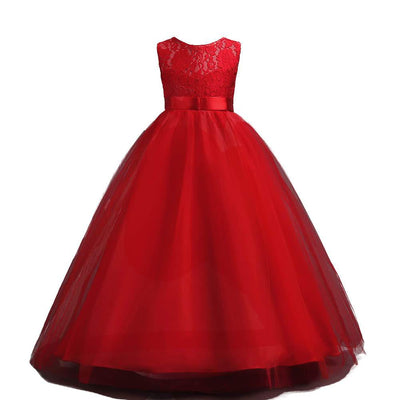 red_Sleeveless_Floral_Lace_Tulle_Princess_Dress_Bridesmaid_Wedding_Party_for_Teen_Girls