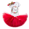 Baby Girls 1st Birthday 3pcs Outfits Romper + Tutu Skirt + Bowtie Headband Red