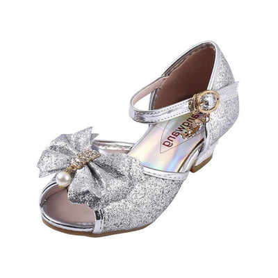 Sequin Bow Princess Crystal Sandals For Girls 36 Silver