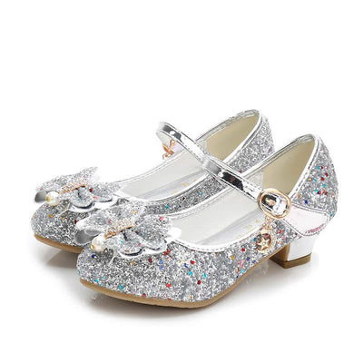 silver_princess_bowknot_wedding_party_dress_shoes