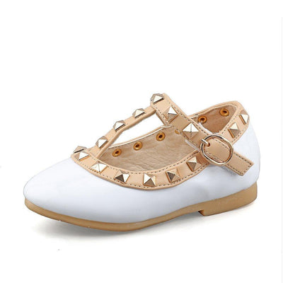 T-strap Candy Color Rivet Studded Ballet Flat Shoes For Toddler Girls 35 White