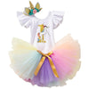 Unicorn Flower Outfit Baby Girls Romper + Ruffle Tulle Skirt + Headband First Birthday Party Dress Up Costume 3pcs Set 1